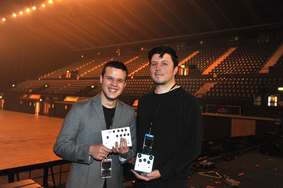 White Lies - Rob Lee and Harry McVeigh with their Strymon TimeLine and blueSky