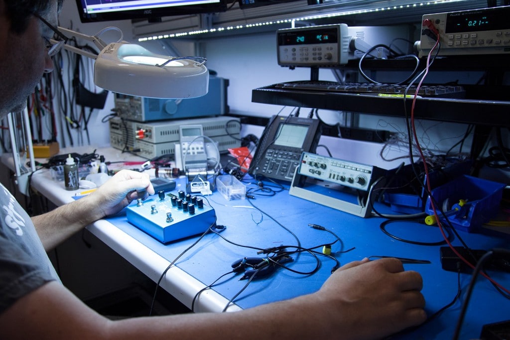 Strymon founder Gregg Stock in the Strymon lab