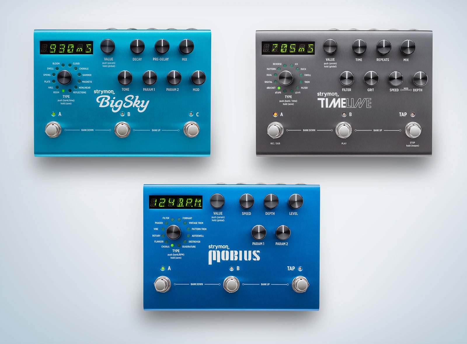 BigSky, TimeLine, and Mobius pedals
