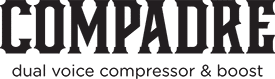 Compadre logo in black with tagline dual voice compressor & boost