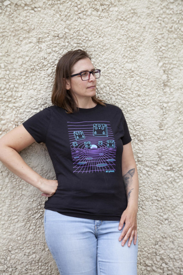 Strymon pedals in space shirt