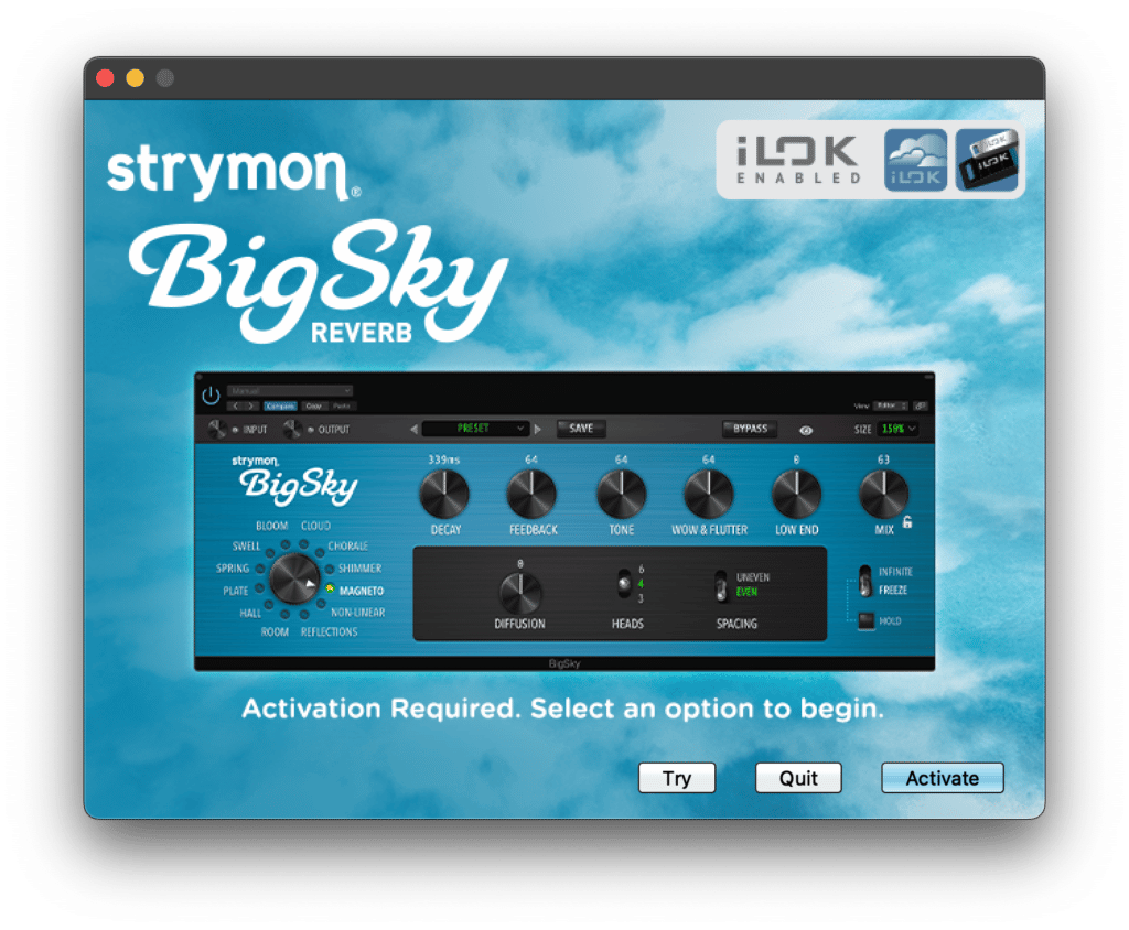 Strymon BigSky plugin activation required