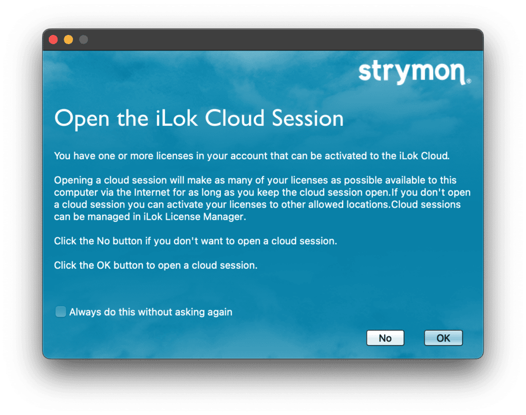 Strymon Open iLok Cloud session