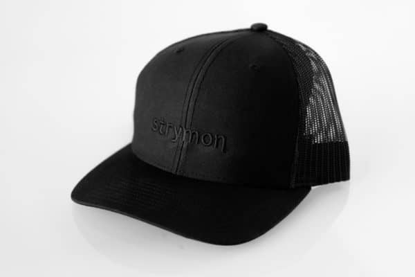 All black Strymon trucker cap with black embroidered Strymon logo
