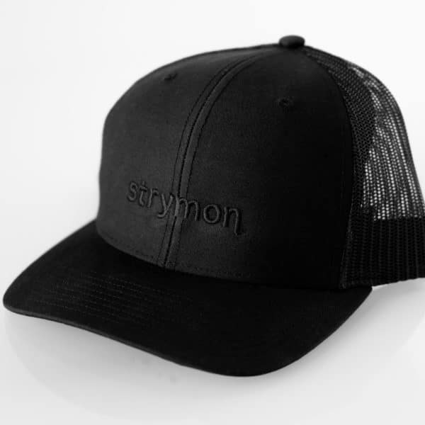 All black Strymon trucker cap with black embroidered Strymon logo