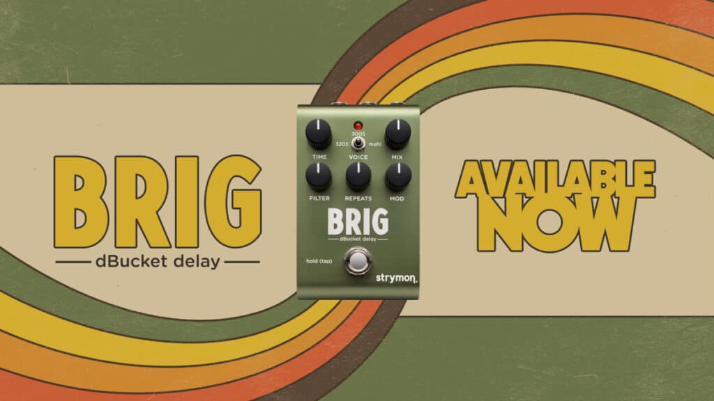 Brig Pedal with Available Now text on vintage background