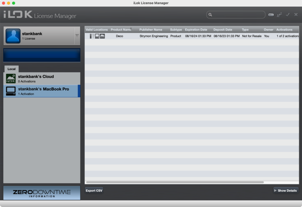 Screenshot of iLok License Manager app after signing in.