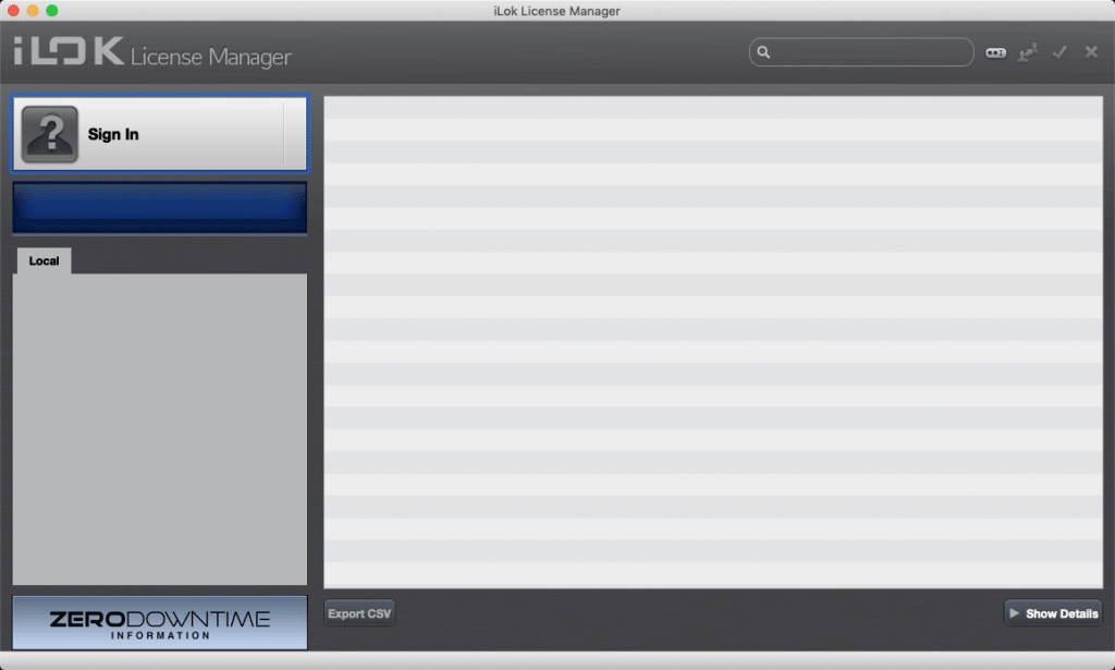 Screenshot of iLok License Manager app before signing in.