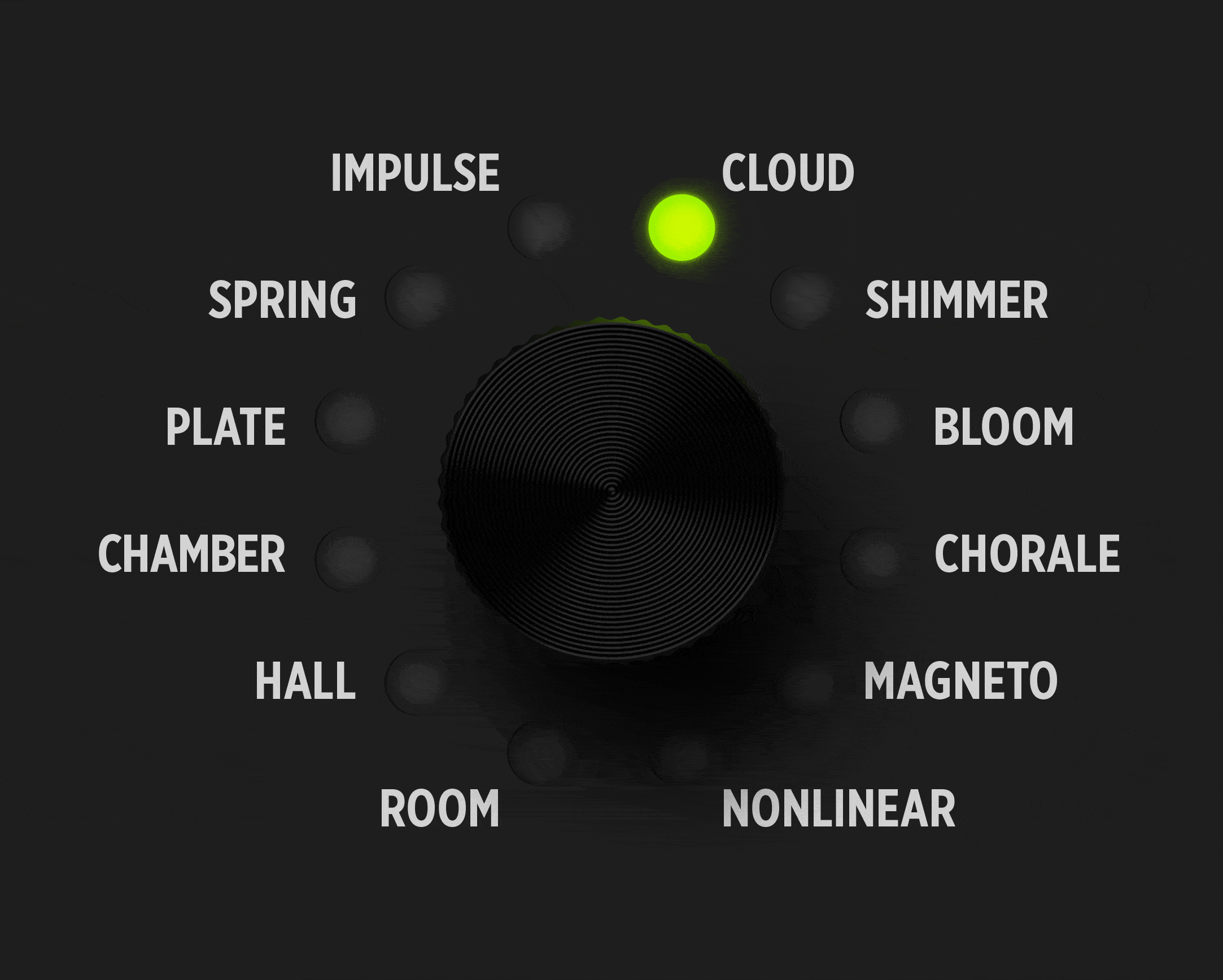 GIF of BigSky MX's TYPE encoder cycling through all 12 options.