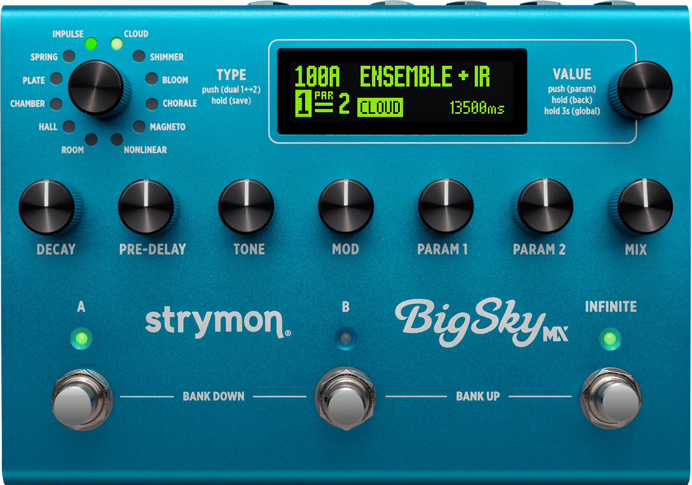 BigSky MX reverb pedal top down shot.