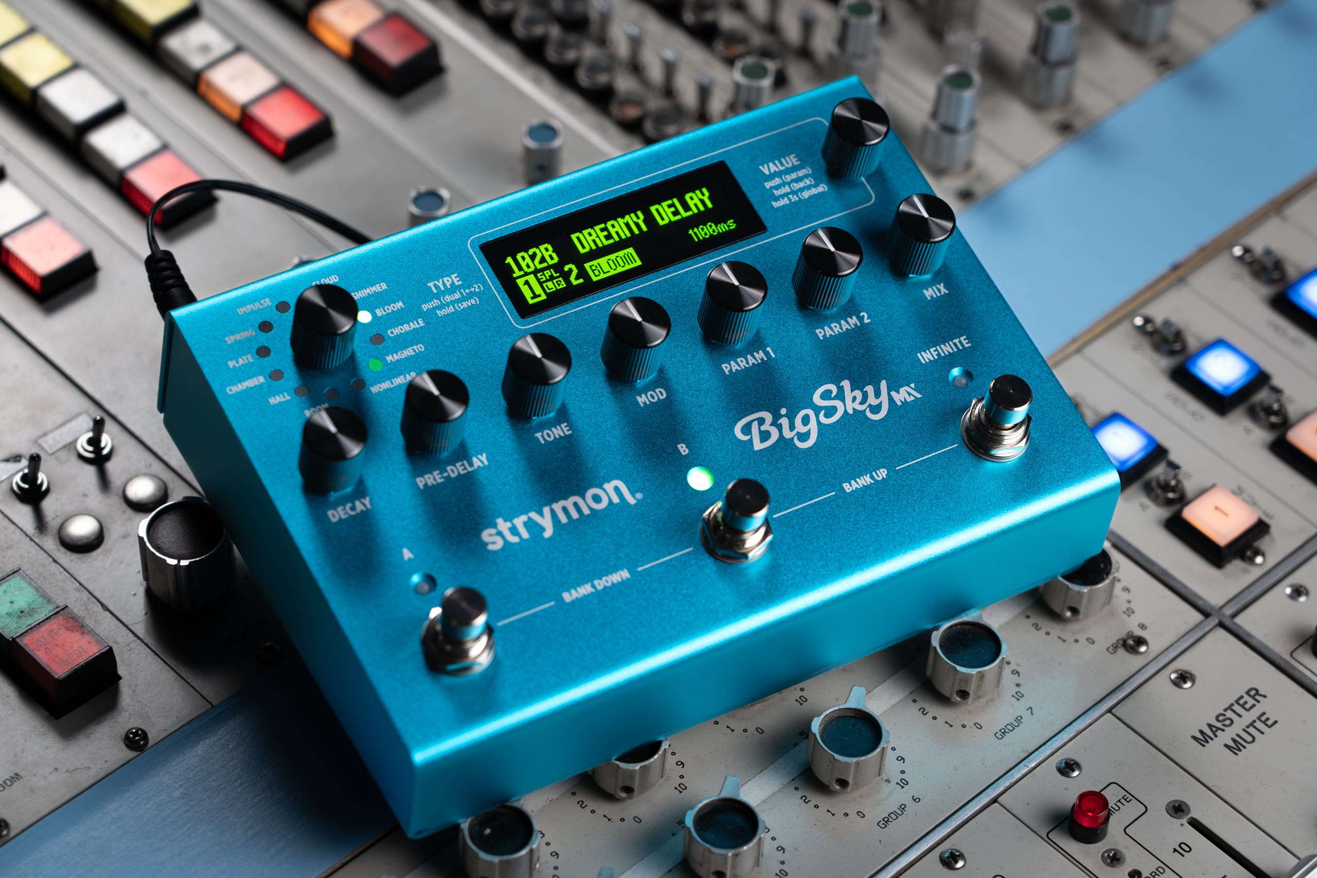 BigSky MX resting on top of a recording studio console.