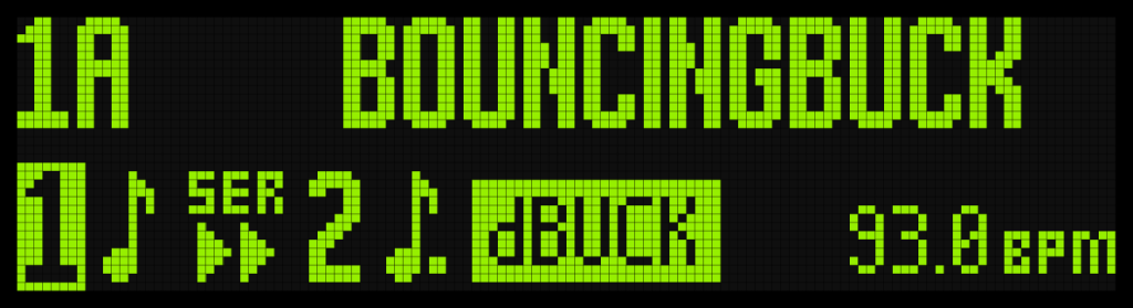 TimeLine MX Display Screen Showing "Bouncing Buck" Preset.